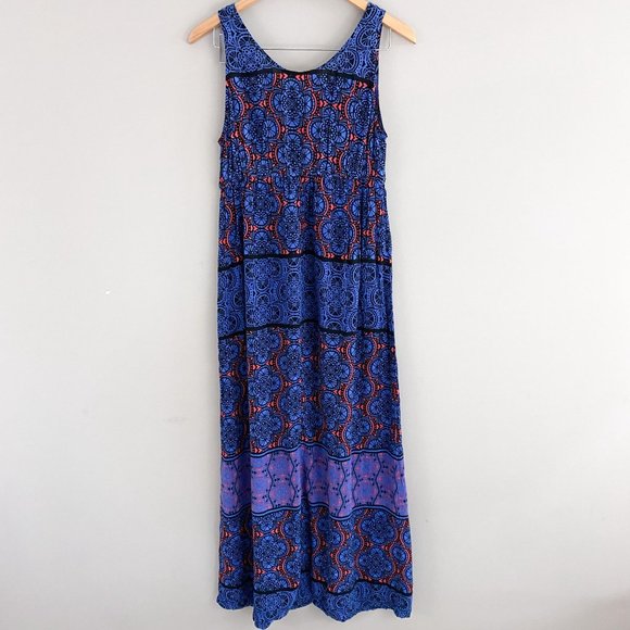Eight Sixty For a Pea in the Pod Sleeveless Blue Red Maternity Maxi Dress Large - Picture 4 of 5